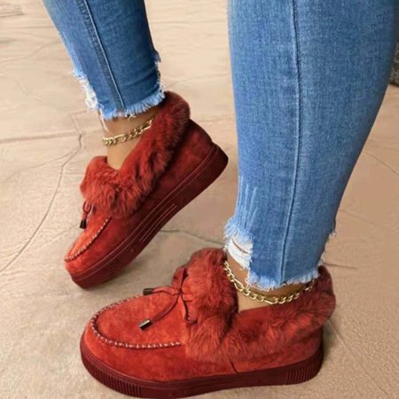 

Women s Bowknot Loafers Moccasins Plush Lined Slip On Casual Shoes Winter Warmer Indoor and Outdoor Shoes