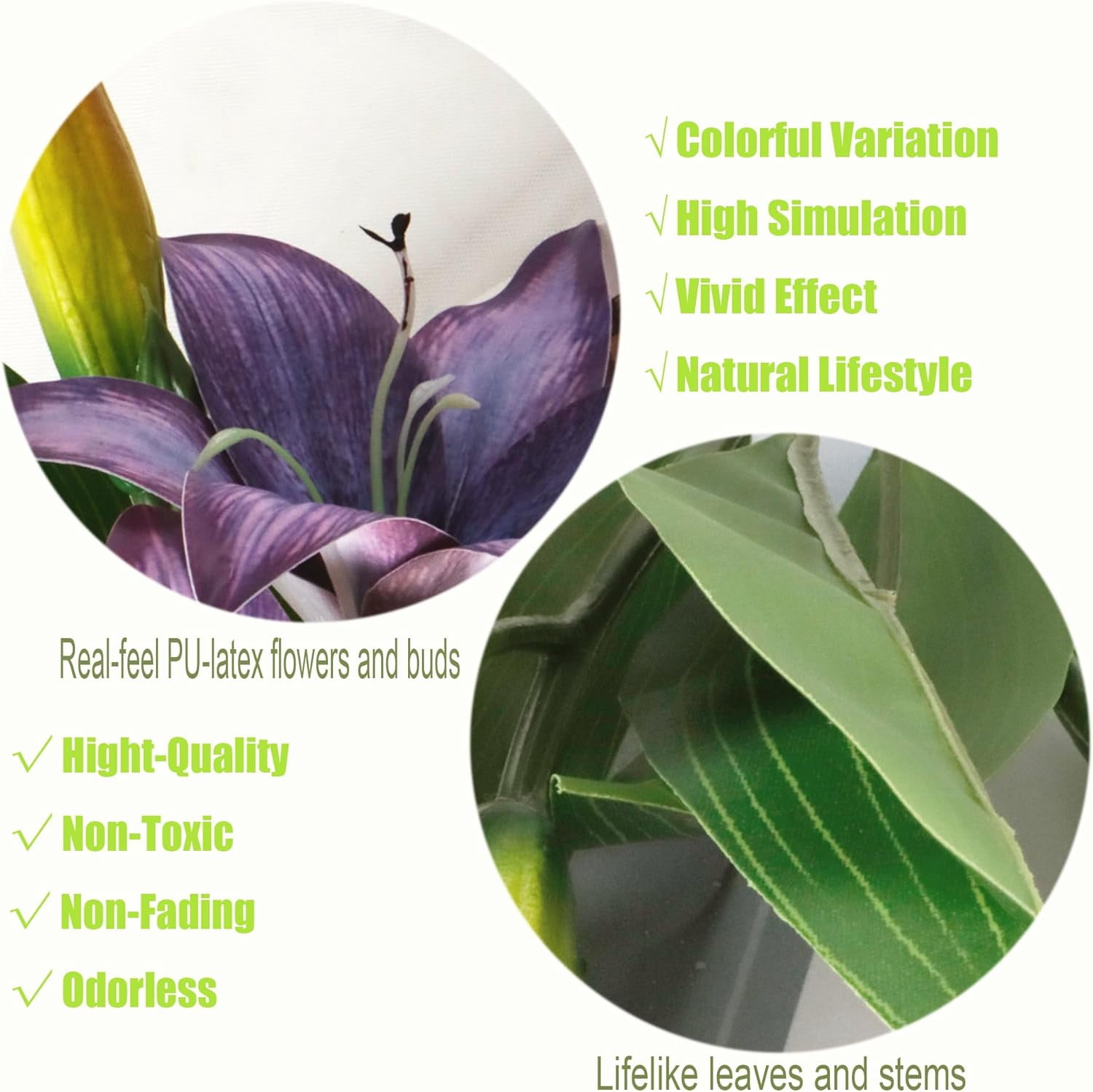 6pcs Tiger Lily Artificial Flowers, 15 Inch Faux Lilies Flower with 2 Blooms and 1 Bud, Latex Real Touch Easter Lily Flowers for Home Décor Centerpiece Wedding Bouquet,Deep Purple