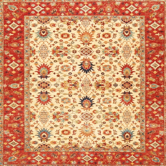 Ahgly Company Indoor Square Traditional Red Oriental Area Rugs, 8' Square
