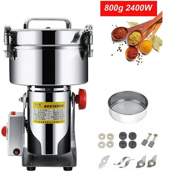 Electric Grain Mill Grinder 800g 2400W 110V Spice Herb Grinder Stainless Steel for Kitchen Home and Commercial
