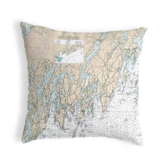 Betsy Drake NC13288SP Southport - Pemaquid, ME Nautical Map Noncorded Indoor & Outdoor Pillow - 18 x 18 in.