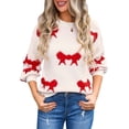 thumbnail image 1 of Nituyy Chandail Bow pour Femmes Décontracté Col Rond Manches Longues Pull-Over pour Automne Hiver, 1 of 6