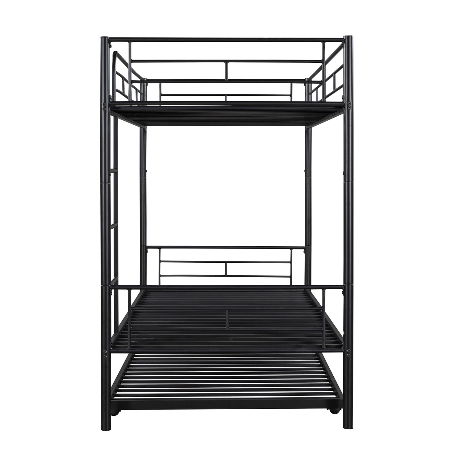 Kadyn Metal Bunk Bed, Twin-Over-Twin Bed with Trundle, Can be Divided into two beds, Modern Bunk Bed Frame for Juniors, Black
