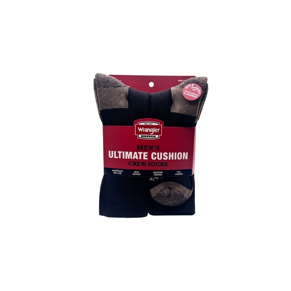 Wrangler Men's Ultimate Comfort Crew Socks, Work Socks for Men, Black, 6 Pack