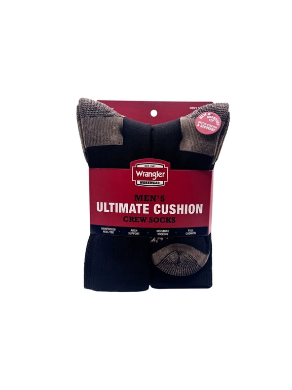 Men's Ultimate Comfort Crew Socks, Work Socks for Men, Black, 6 Pack