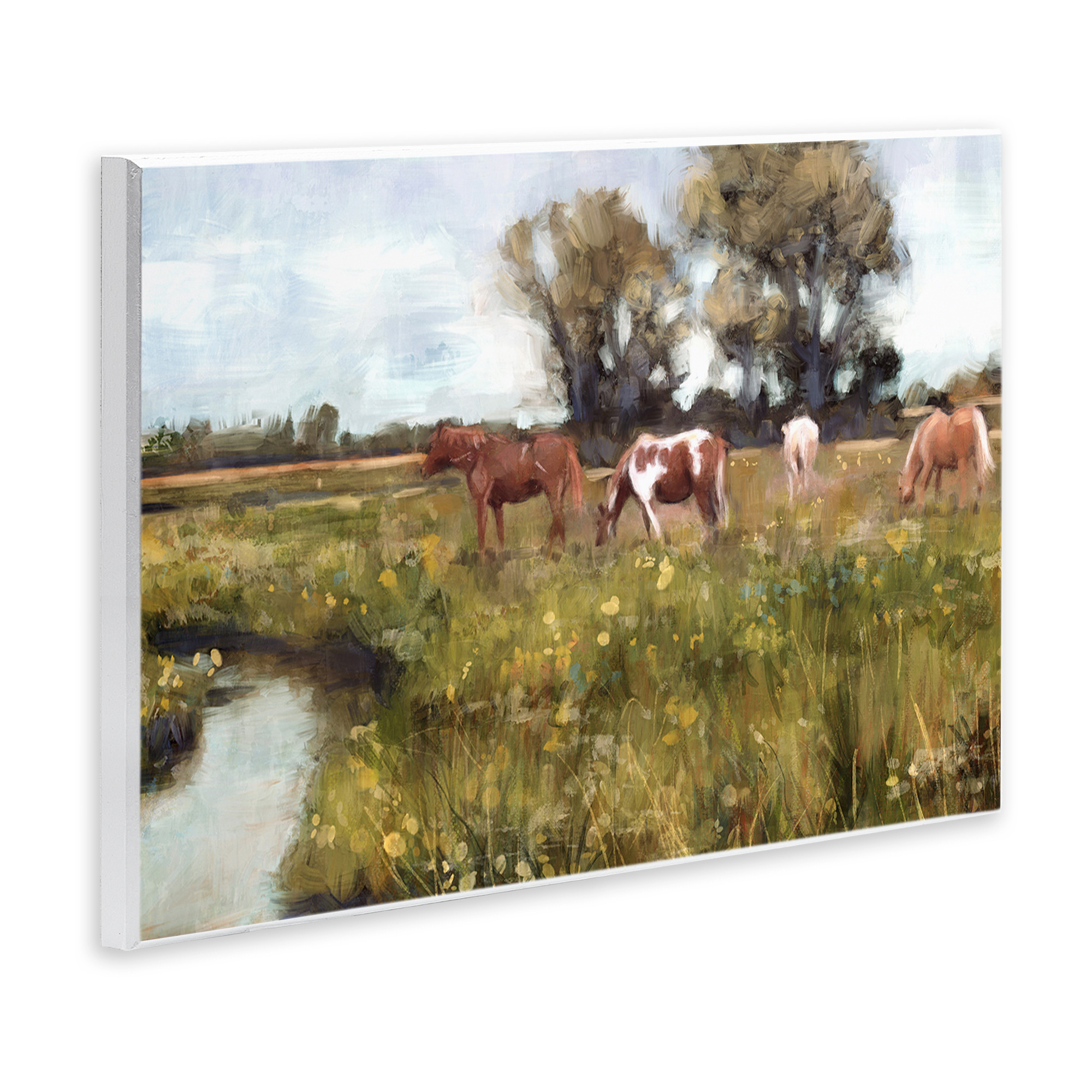 Stupell Industries Lazy Day Horse Landscape Landscape Painting Unframed Art Print Wall Art, 19 x 13