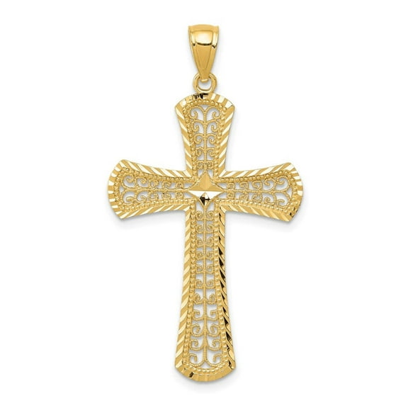Finest Gold 14K Yellow Gold Diamond-Cut Filigree Cross Pendant
