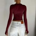 thumbnail image 3 of Arlun,Womens Plain Thin T Shirts Casual Crew Neck Stretchy Tight Tops Women's Soft Comfortable Lightweight Breathable Long Sleeve Finger Button Workout Tshirts Wine7 XS, 3 of 6