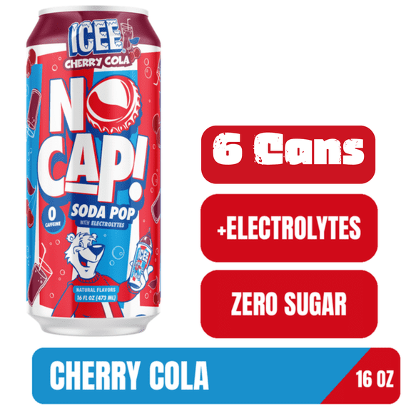 NO CAP! Soda Pop Cherry Cola, 16 fl oz Cans, 6 Pack