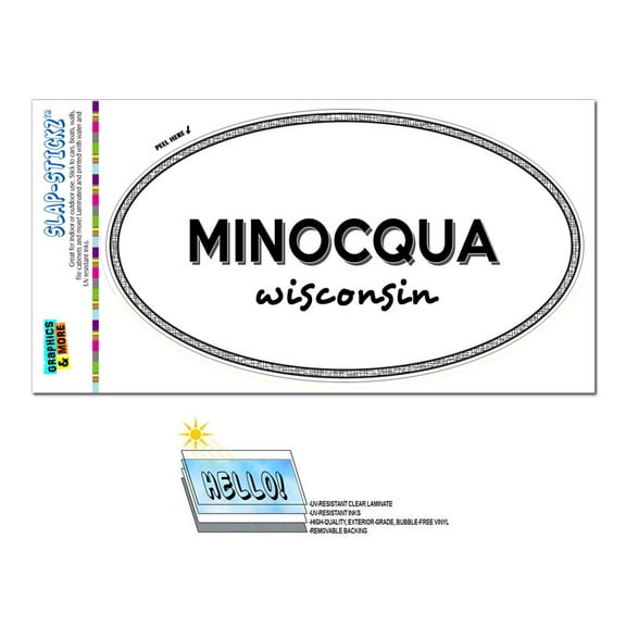 Minocqua, WI - Wisconsin - Black and White - City State - Oval Laminated Sticker