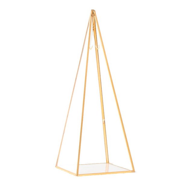 Caja de almacenamiento de joyas de vidrio geométrico con forma de torre de varilla de cobre soldada a mano, soporte de exhibición de escritorio para joyería