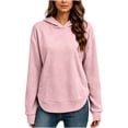 thumbnail image 2 of FDGIU Women's Quilted Pullover Hoodie, Long Sleeve Curved Split Hem Hooded Sweatshirt with Kangaroo Pocket for Casual Daily Wear, 2 of 5