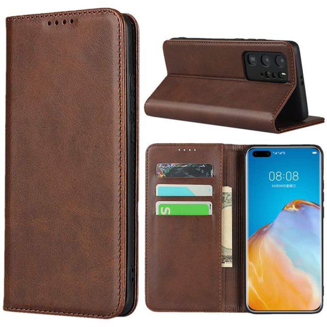 Huawei P40 Pro Case,IBAOLE Cowhide Pattern Leather Magnetic Book Wallet Case Stand Holder Flip Cover with Card Slots/Cash Compatible with Huawei P40 Pro(6.58 inch)-Dark Brown Huawei P40 Pro