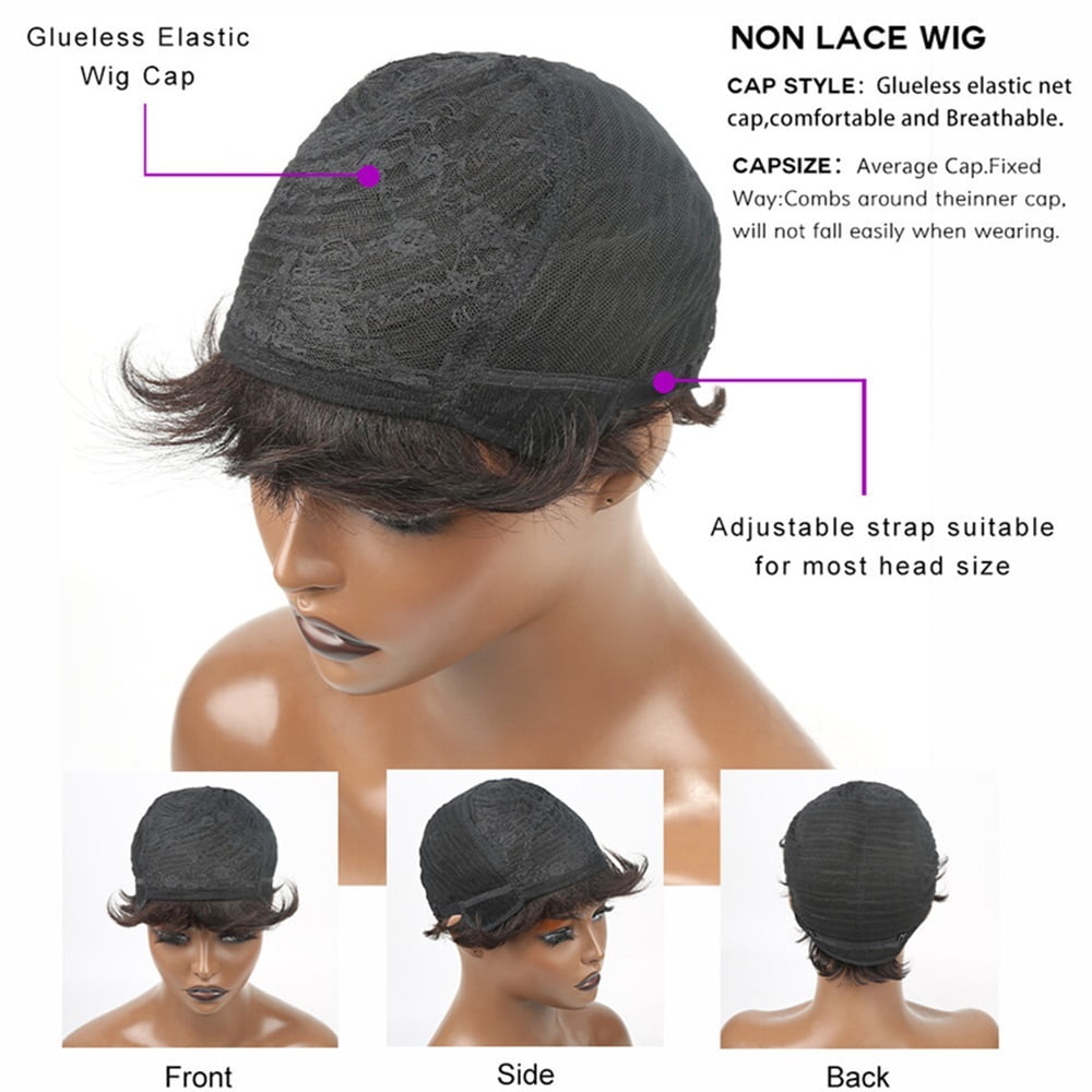 Short Human Hair Wigs Machine Made Wigs with Bangs No Lace Wig