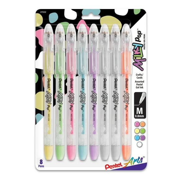 Pentel Arts Milky Pop Pastel Gel Pen, (0.8mm) Medium Line, Assorted Ink (F/G/K/P/S/V/2W), 8-Pk
