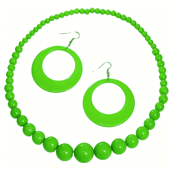 DESIGNICE Colorful Neon Acrylic Beaded Necklace Earrings Set for Women 70S 80S Retro Circle Round Dangle Drop Earrings Boho Exaggerated Geometry Necklace Earrings Jewelry Gift