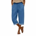 thumbnail image 4 of Outfmvch Capri Pants for Women Travel Pants Cropped Linen Pants Women Lounge Sweatpants Wide Leg Palazzo Hiking Capris for Women High Waisted Pull On Pants Drawstring Linen Pants Cropped Pant Blue M, 4 of 7