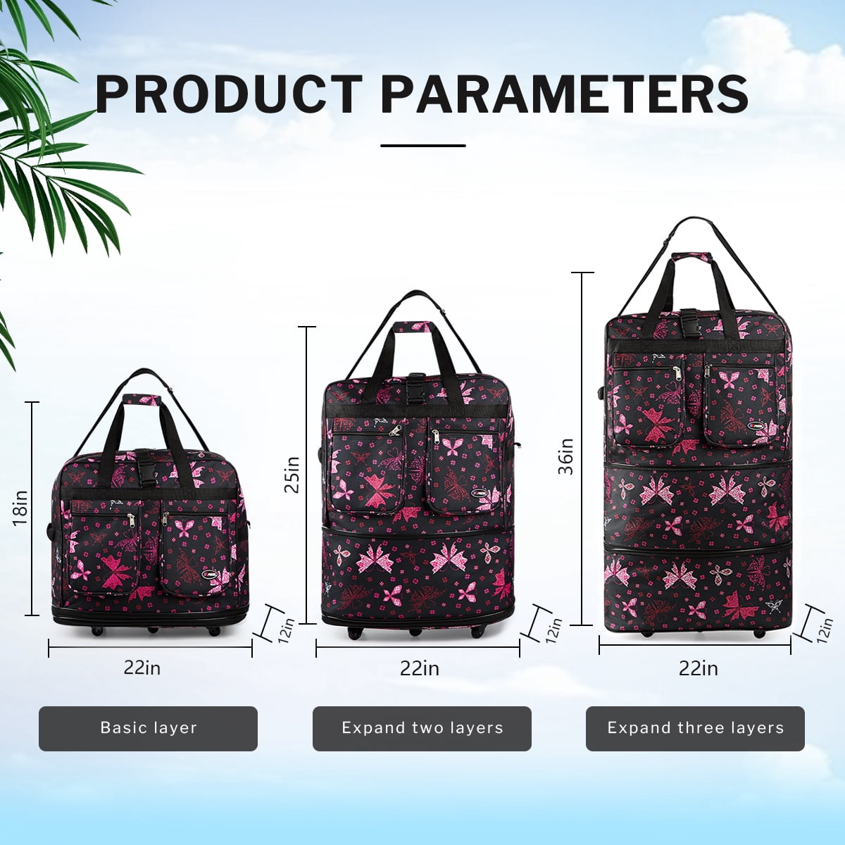 36in Expandable Foldable  Suitcase 3 Layer Foldable  Rolling  Luggage Large Wheeled Travel Bag  for  Home Storage Moving All Trip, EX36-BF