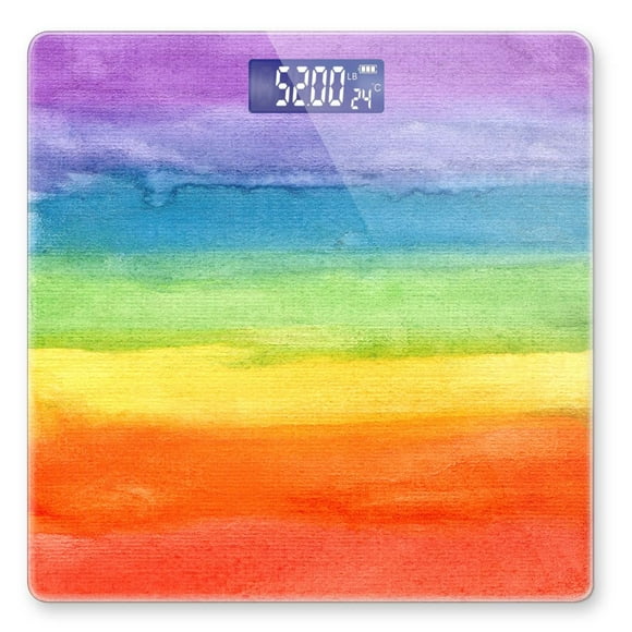 Báscula digital para peso corporal, báscula de baño personalizada, 400 lb, con pantalla grande retroiluminada, fácil lectura, tiras de colores arcoíris.