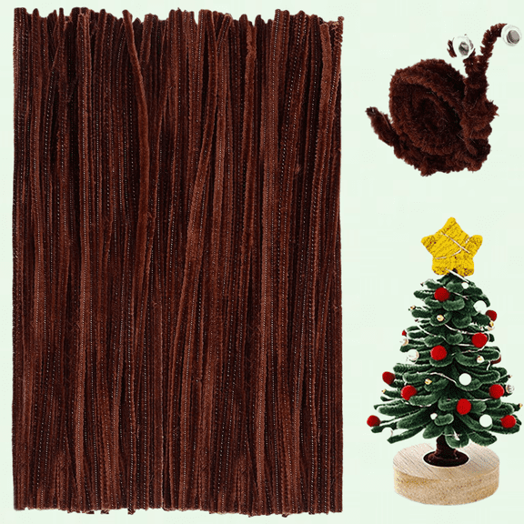 Bulk Dark Brown Chenille Stems - 100 Pieces, 30cm Long, for Halloween and Christmas Crafts