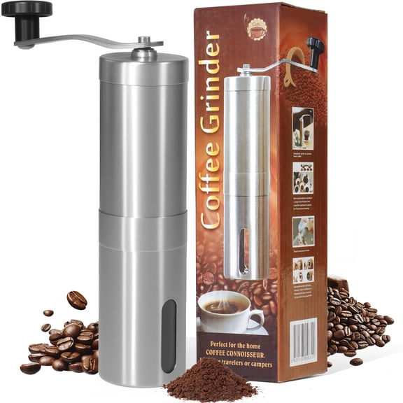 Manual Coffee Grinder, Portable Stainless Steel Hand Coffee Bean Grinder for Espresso, Pour-Over at Home, Office, Travel