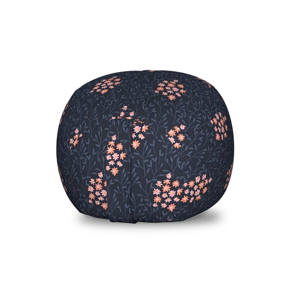Floral Storage Toy Bag Chair, Meadow Blooms Field Rural Flourish Season of Spring Revival Retro Motif, Stuffed Animal Organizer Washable Bag, Small Size, Dark Blue Grey and Pink, by Ambesonne