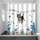 thumbnail image 1 of Cortina de ducha con diseño de gato divertido, tela impermeable con diseño de océano en azul verdoso, temática de gato divertida para decoración de baño, lavable a máquina, fibra de poliéster, 1 of 6