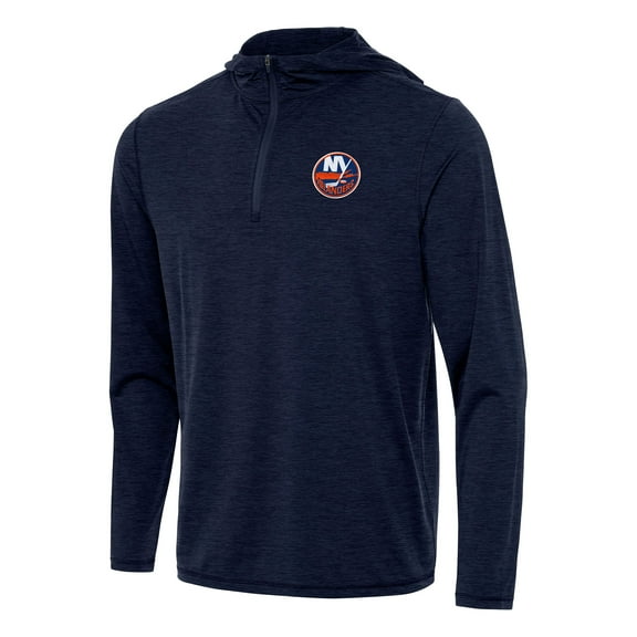 Men's Antigua Heather Navy New York Islanders Tidy Quarter-Zip Hoodie