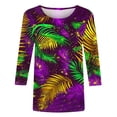 thumbnail image 4 of Jinhomg 3D Printed Shirt for Women Fancy Mardi Gras Mask Blouse Plus Size Comfy 3/4 Sleeve Carnival Themed Tunic Tops Ladies Holiday Party Wear Multicolor L, 4 of 6