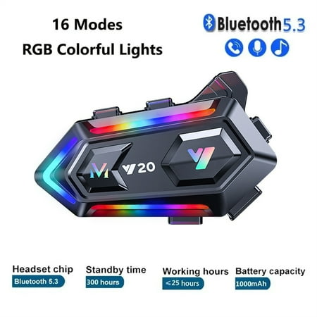 Y20 Motorcycle Helmet Bluetooth Headset Rider Bluetooth 5.3 RGB Colorful Lights Waterproof 1000mAh Music Player Communicator Speakers