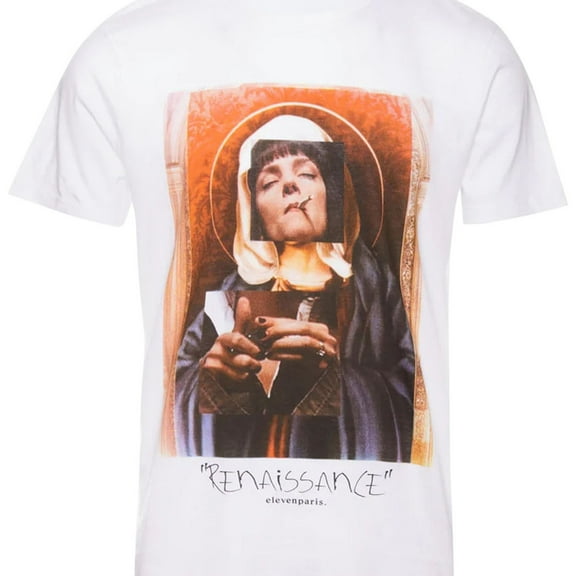 Elevenparis Mens Jia Graphic T-Shirt, White, Medium