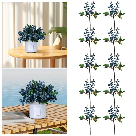 Ensemble de Cueillettes de Fleurs et Baies pour la Maison et le Mariage - Bleuets en Polyester Durable avec Feuilles Vertes pour la Photographie