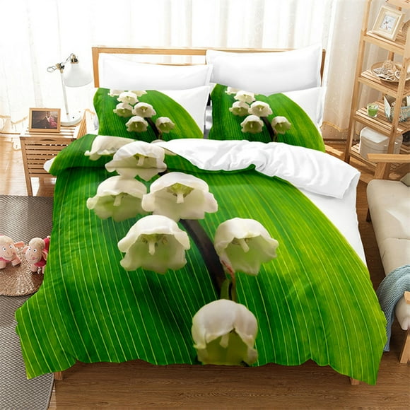 Juego de funda nórdica verde para cama doble  funda de edredón individual  Floral  tamaño Queen  King  hojas  juegos de cama de 200x200  2 piezas  3 piezas  3D Delgado