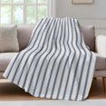 thumbnail image 4 of Navy Blue Striped Throw Blanket, Flannel Fleece Blanket with Striped Design for Couch, Navy Blue White Stripes Farmhouse Soft Breathable All Season Plush Blankets for Sofa Chair Travel 32"x48", 4 of 9