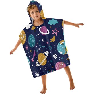 Boys Hooded Beach Towel - Universe Theme, 30x50 Inch, Quick Dry, For Pool & Beach (Ages 4-8)