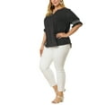 thumbnail image 3 of Agnes Orinda Women's Plus Size Blouses Pin Dots V Neck Ruffle Short Sleeve Spring Summer Boho Tops 2X Black, 3 of 8