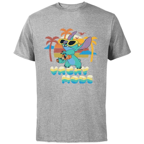 Disney Stitch Island Vacay Mode Retro Distressed - Short Sleeve Cotton T-Shirt for Adults - Customized-Athletic Heather