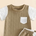 thumbnail image 4 of Xudanell Boys Shorts Set Outfits Summer Toddler Short Sleeve Patchwork Color Pocket Tops Shorts Outfits Stylish Kids Clothes Khaki 3-6 Months, 4 of 4