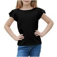 thumbnail image 4 of Nskgu Girls Ruffle Sleeve Shirts Summer Crewneck Eyelet Tee Tops Casual Cute Blouse 3-12 Years, 4 of 7