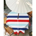 thumbnail image 3 of Outdoor Tablecloth with Umbrella Hole, Blue Red Striped Spillproof Waterproof Outdoor Table Cover, Farmhouse Stripes Simple Art Patio Tablecloths for Party/Garden/Picnic, Round 54 inch, 3 of 9
