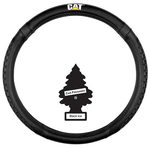 Car Steering Wheel Cover, Extra Large 18 inch Size, Tire Tread Inspired Traction Grip Design, Black Steering Wheel Cover for RV Semi Truck Big Rig Trucker Air Freshener Bundle