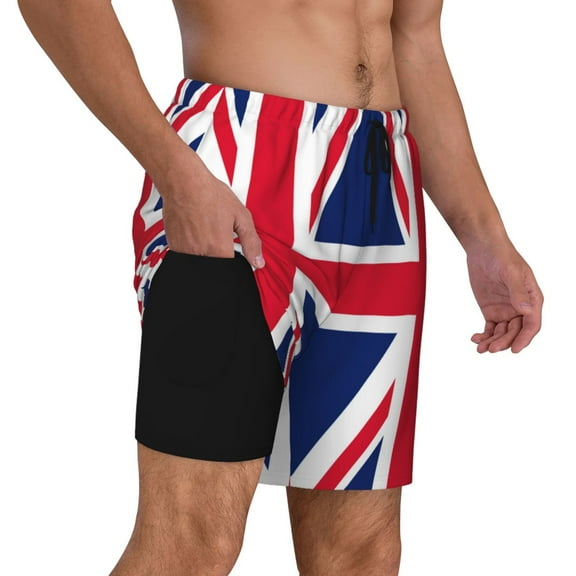Men's Union Jack Swim Trunks with Compression Liner Bathing Suit Swimwear