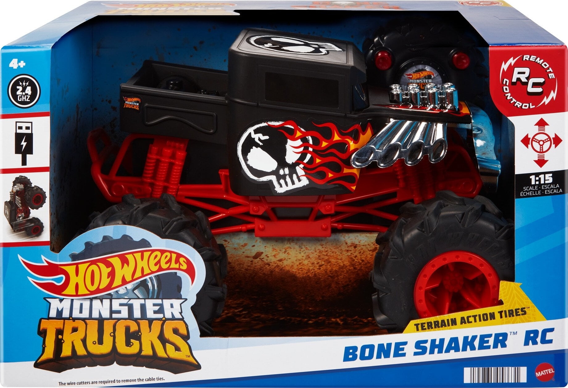 Hot Wheels Monster Trucks RC Battery-Powered Bone Shaker in 1:15 Scale