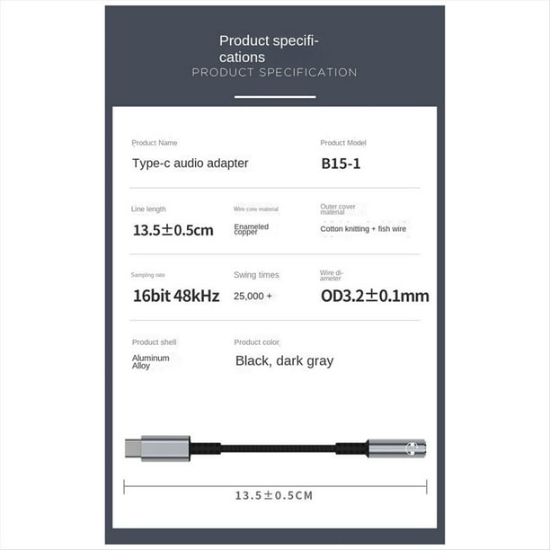USB Tipo C una Conector para Auriculares de 3,5 mm Adaptador de Audio Digital Convertidor USB C una Cable Auxiliar para Auriculares de 3,5 mm Gris