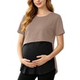 thumbnail image 3 of Bovxnpu Womens Maternity Shirts Maternity Nursing Short Sleeve Striped Colorblock Top Sleepwear, 3 of 9