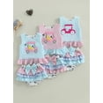 thumbnail image 4 of BemeyourBBs Toddler Baby Girl Golf Outfit Cute Infant Baby Girls Summer Clothes Golf Cart Embroidery Stripe Print Ruffled Tank Tops with Tiered Skirt Shorts 2Pcs Set, 4 of 9