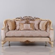 Luxury Pearl Antique Dark Gold Wood Trim ANGELICA Loveseat EUROPEAN FURNITURE
