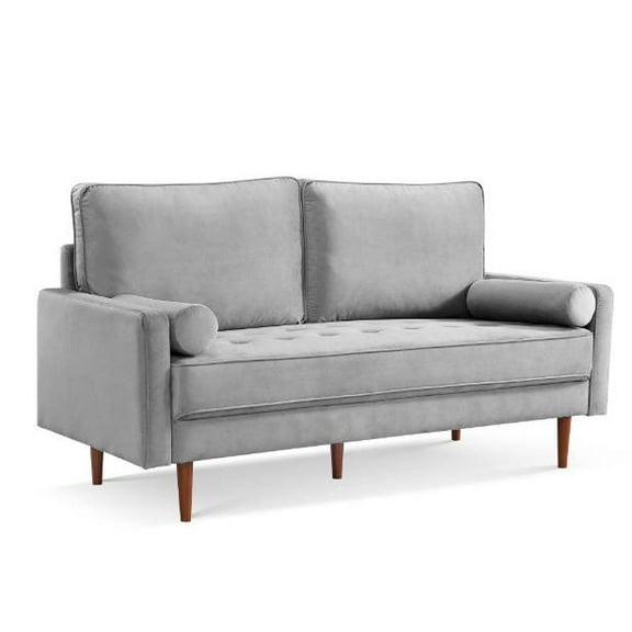 HomeRoots 69" Gray Velvet and Dark Brown Sofa and Toss Pillows