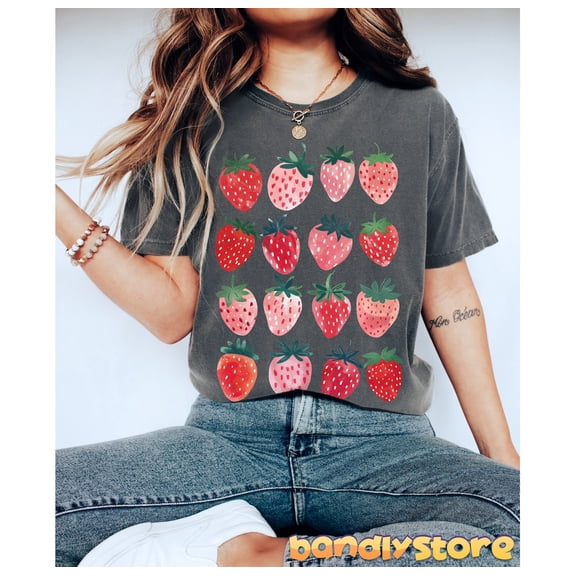 Cute Strawberry Tshirt | Summer Strawberry Shirt, Cottagecore Berries Tshirt, Strawberry Aesthetic, Botanical Garden Tshirt