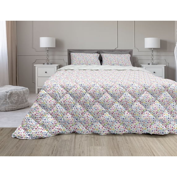 ABC Comforter & Sham Bedding Set, Colorful Alphabet Abc Bubble Letters Doodle Style Fun Design, 3 pcs Duvet Set Microfiber Filling Quilt, 5 Sizes, Multicolor, by Ambesonne
